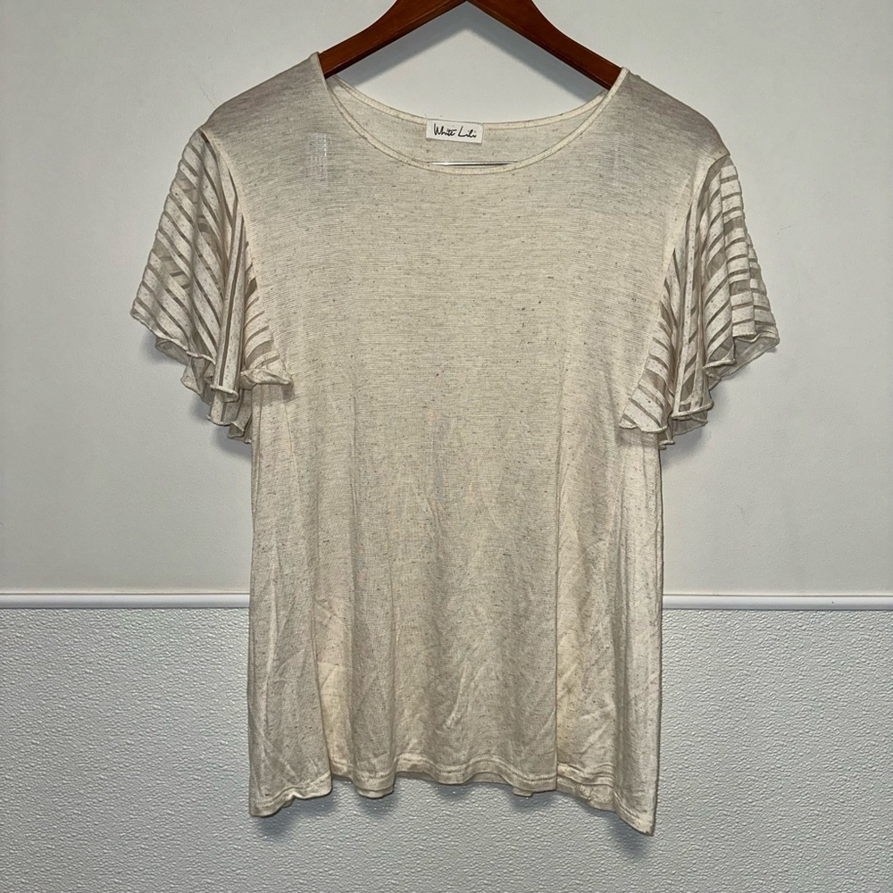 Women's White Lili Top Size Medium Cream Short Sleeve Ruffle - Picture 6 of 8